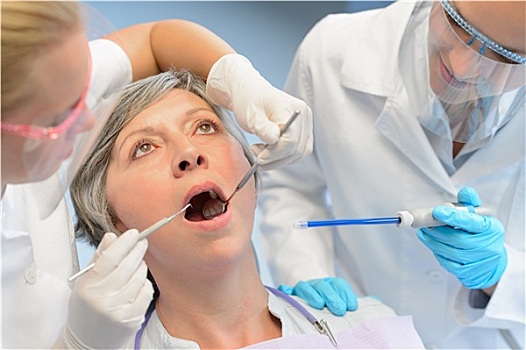 牙齿,检查,老太太,病人,牙医,团队