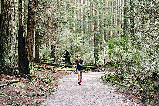 女人,跑,树林,温哥华,加拿大