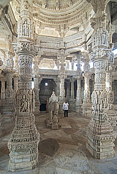 大理石,柱子,寺庙,耆那教,庙宇,拉纳普尔,拉贾斯坦邦,印度