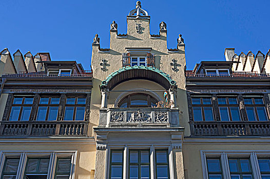 高层建筑,露台,山墙,连栋别墅,慕尼黑,上巴伐利亚,德国,欧洲