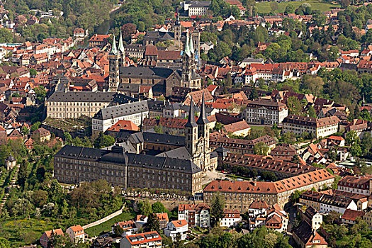 航拍,教堂,班贝格,上弗兰科尼亚,巴伐利亚,德国,欧洲