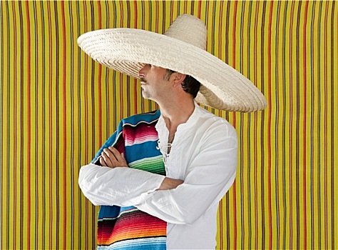 墨西哥人,胡须,男人,阔边帽,头像,衬衫