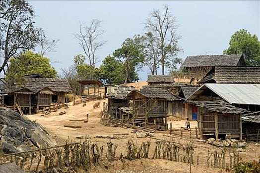 洪族人,乡村,简单,木质,小屋,禁止,省,老挝,东南亚