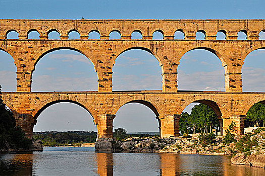 罗马水道,加尔桥,上方,普罗旺斯,法国南部,法国,欧洲