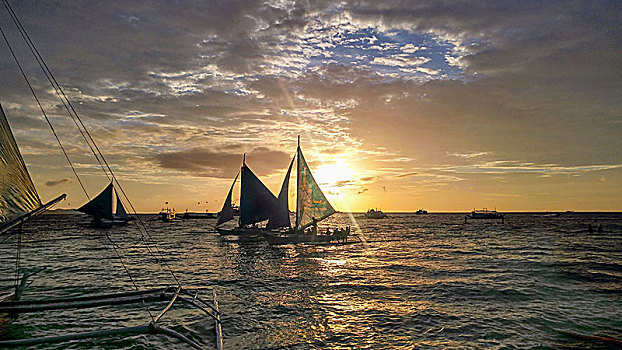 菲律宾,长滩岛,帆船,双体船,日落