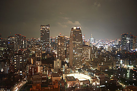 城市,风景,摩天大楼,夜晚,东京,日本