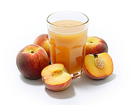 玻璃杯,桃,果汁,围绕,平分