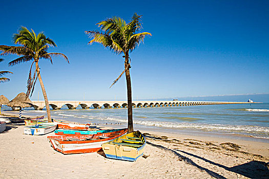 墨西哥,尤卡坦半岛,海滩,英里,长,码头,背景