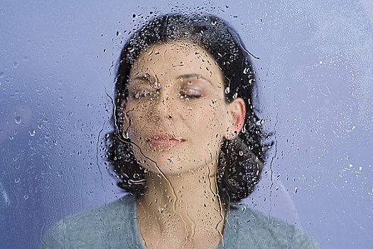 女人,后面,湿,玻璃