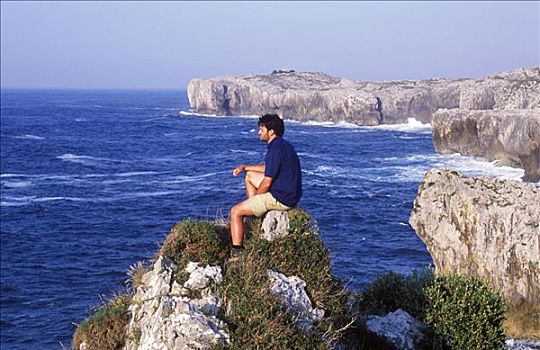 看,崎岖,海岸,海崖