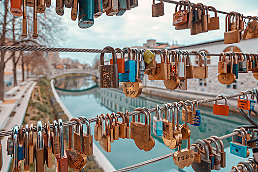 喜爱,挂锁,屠夫,桥,卢布尔雅那,斯洛文尼亚,欧洲
