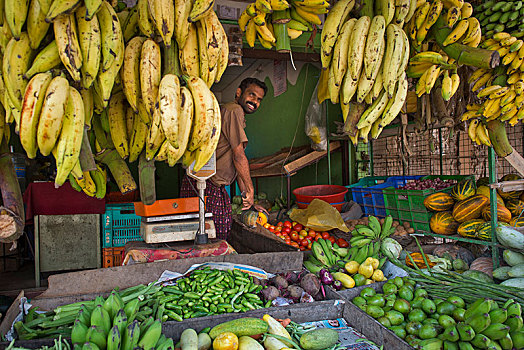 微笑,果蔬,销售,湖,喀拉拉,印度,亚洲