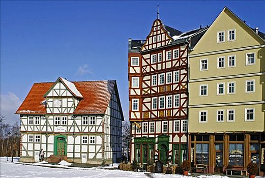 古建筑,博物馆,黑森公园,黑森州,德国,冬天