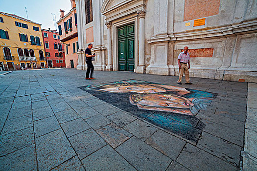 艺术品,正面,教堂,威尼斯,两个男人,看