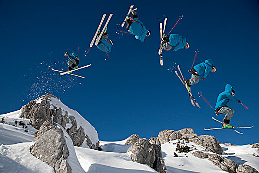 滑雪者,危险,自由,乘,跳跃