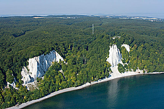 航拍,白色,粉笔,悬崖,靠近,萨斯尼茨,吕根岛,梅克伦堡前波莫瑞州,德国,欧洲
