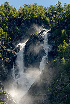 相似,瀑布,一对,靠近,省,霍达兰,挪威,欧洲