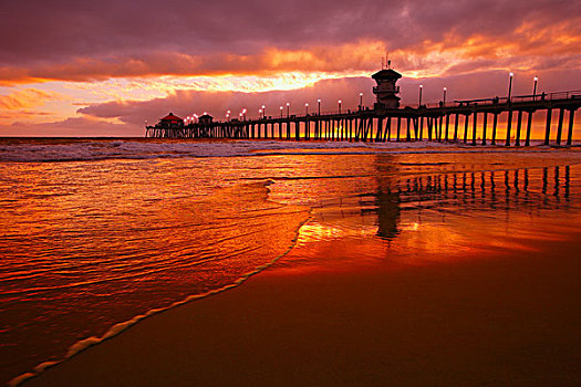 亨丁顿海滩,日落,加利福尼亚,美国