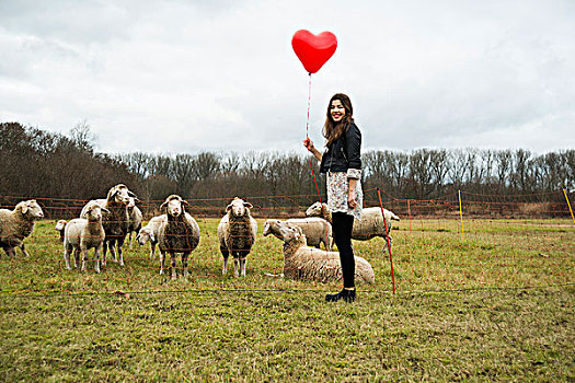 美女,心形,气球,绵羊,地点,曼海姆,巴登符腾堡,德国