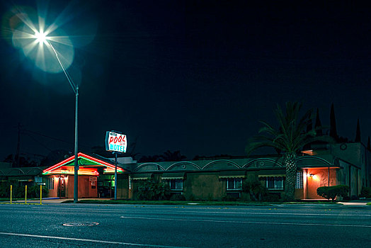 路边,汽车旅馆,霓虹灯,长滩,加利福尼亚