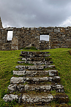 老,石头,楼梯,墓地,教堂,斯凯岛,苏格兰