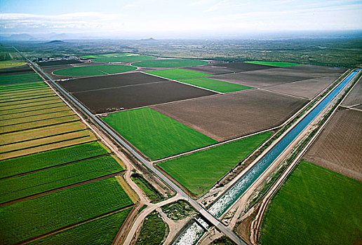 农业,航拍,准备好,长方形,圆形,中心,地点,交叉,道路,灌溉,运河,佛罗伦萨,亚利桑那,美国