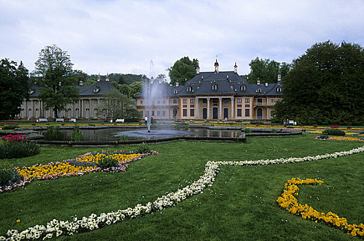 德国,靠近,德累斯顿,城堡,公园,花,喷泉