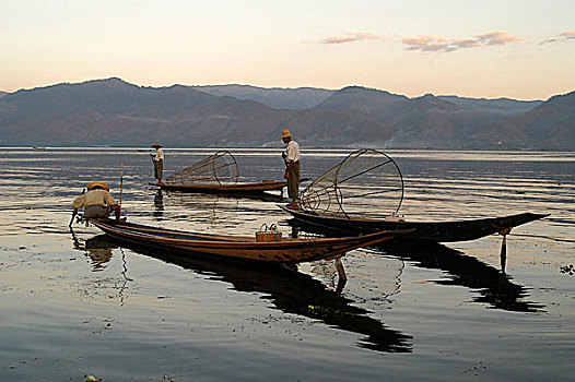 渔民,捕鱼,茵莱湖,掸邦