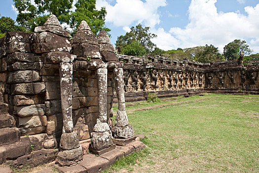 柬埔寨,省,收获,区域,吴哥,佛教寺庙,复杂,石墙,雕塑