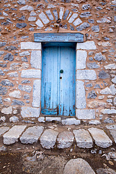 蓝色,门,围绕,墙壁,希腊