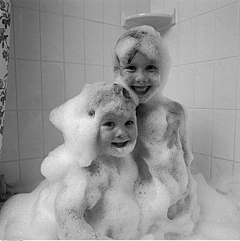 肖像,孩子,浴缸,遮盖,泡泡