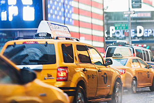 黄色,出租车,美国国旗,纽约,美国