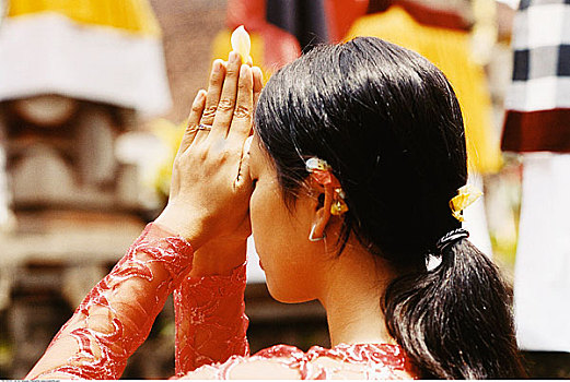 女孩,祈祷,庙宇,巴厘岛,印度尼西亚