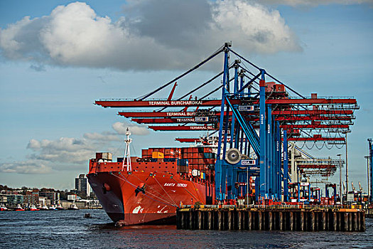 集装箱船,上方,起重机,货箱,港口,汉堡市,德国,欧洲