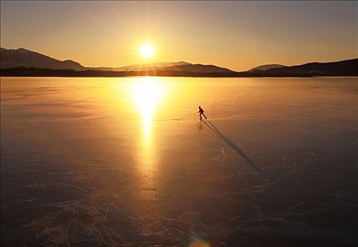 滑冰,湖,日落,东南部,冬天