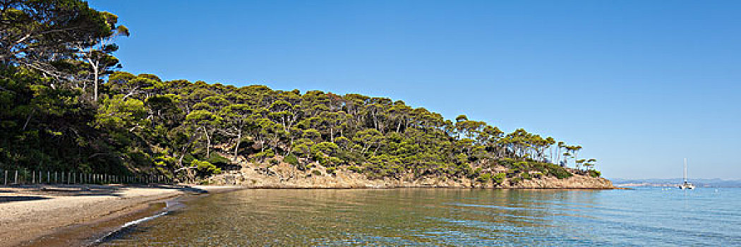 全景,女人,海滩,波克罗勒岛