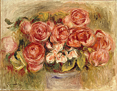 静物,玫瑰,花瓶,19世纪90年代,艺术家