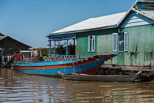 划桨船,树液,湖,收获,柬埔寨