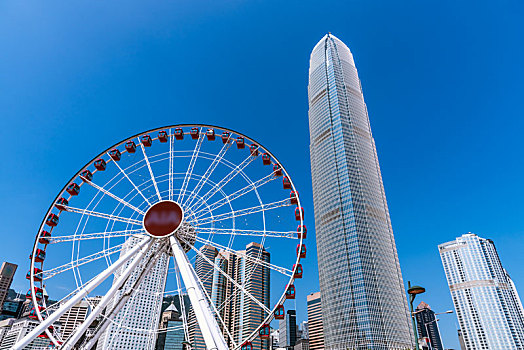 中国香港中环摩天轮和cbd建筑群