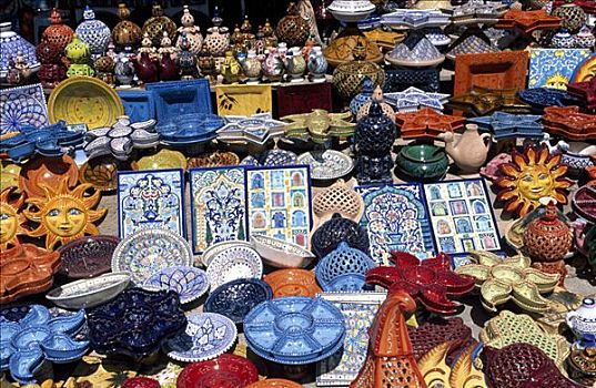 纪念品,陶器,出售,露天市场,突尼斯,非洲