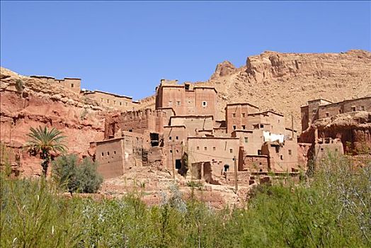 乡村,老,房子,红色,粘土,大阿特拉斯山,摩洛哥