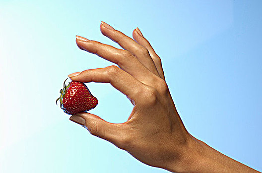 女人,握着,草莓