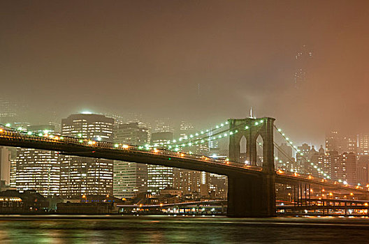 曼哈顿,天际线,布鲁克林大桥,雾气,黄昏,纽约,美国
