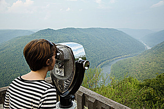 美国,西维吉尼亚,新,河,峡谷,女人,观测点,看穿,投币望远镜