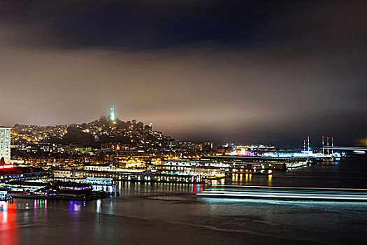 旧金山湾,区域,水岸,照亮,夜晚,加利福尼亚,美国