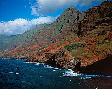 航拍,崎岖,纳帕利海岸,考艾岛,夏威夷