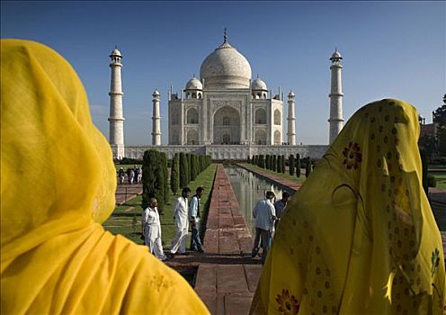 女人,穿,纱丽服,正面,陵墓,泰姬陵,北方邦,北印度,印度,亚洲