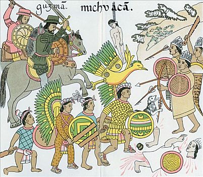 战斗,居民,墨西哥,16世纪,艺术家,未知