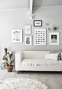沙发,仰视,画廊,单色调,客厅