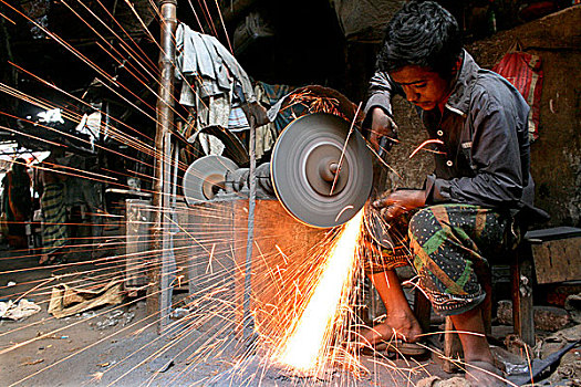 锻工,忙碌,制作,大砍刀,刀,屠宰,动物,达卡,孟加拉,十一月,2009年